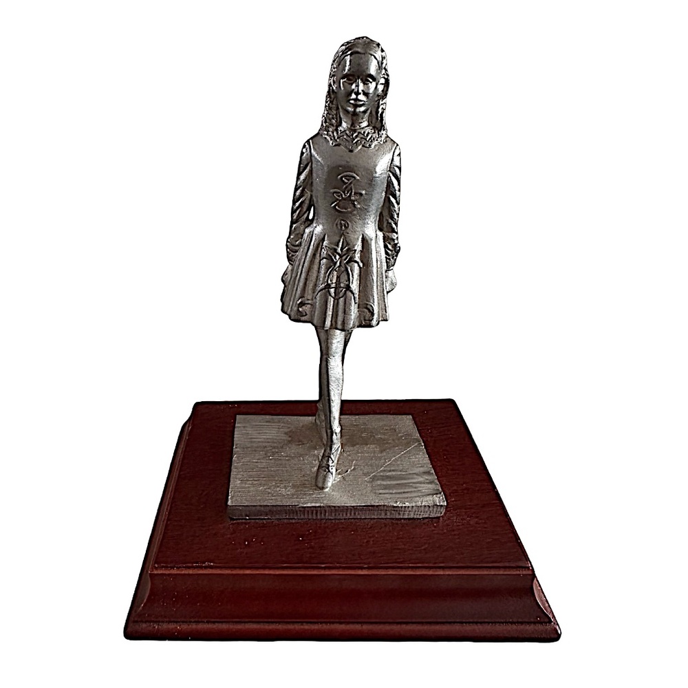MULLINGAR PEWTER Irish Dancer Figurine 6.5” Wooden Base Silver-Tone